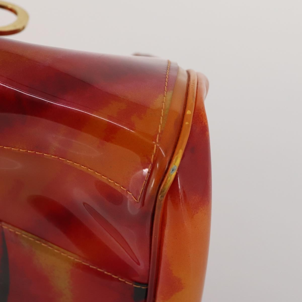 Dior Christian Dior Hand Bag Vinyl Orange Authentic 177521