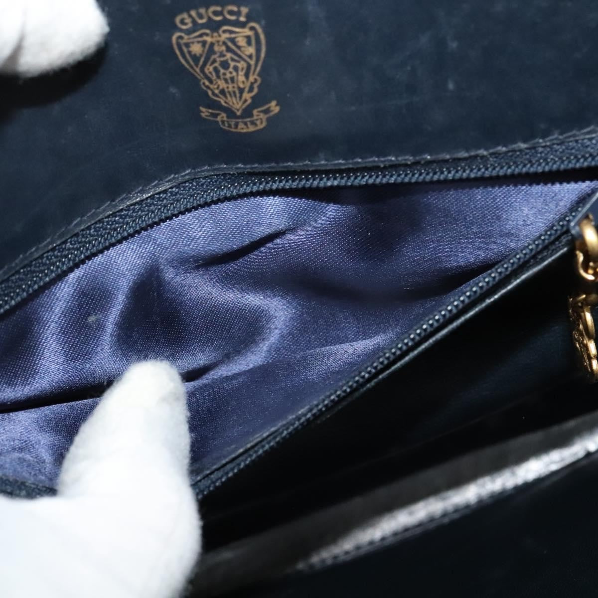 Gucci GUCCI Shoulder Bag Leather Navy Gold Authentic ep8402