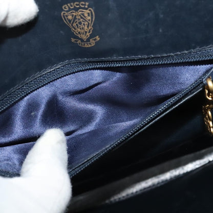 Gucci GUCCI Shoulder Bag Leather Navy Gold Authentic ep8402