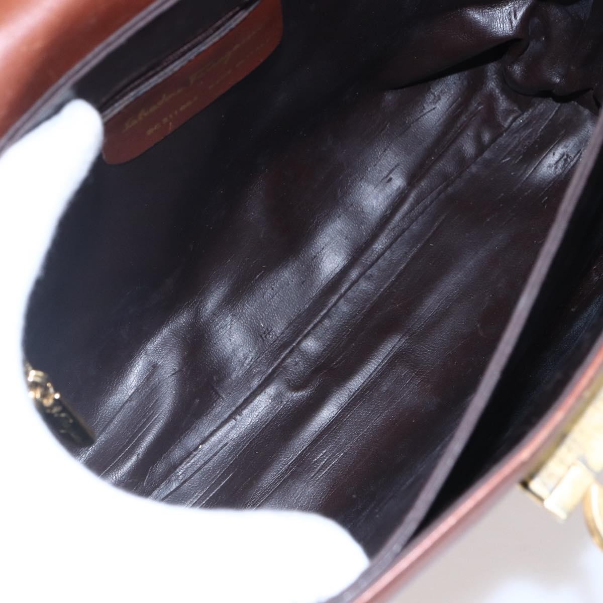 Salvatore Ferragamo Salvatore Ferragamo Gancini Hand Bag Leather Brown Gold Authentic 150384