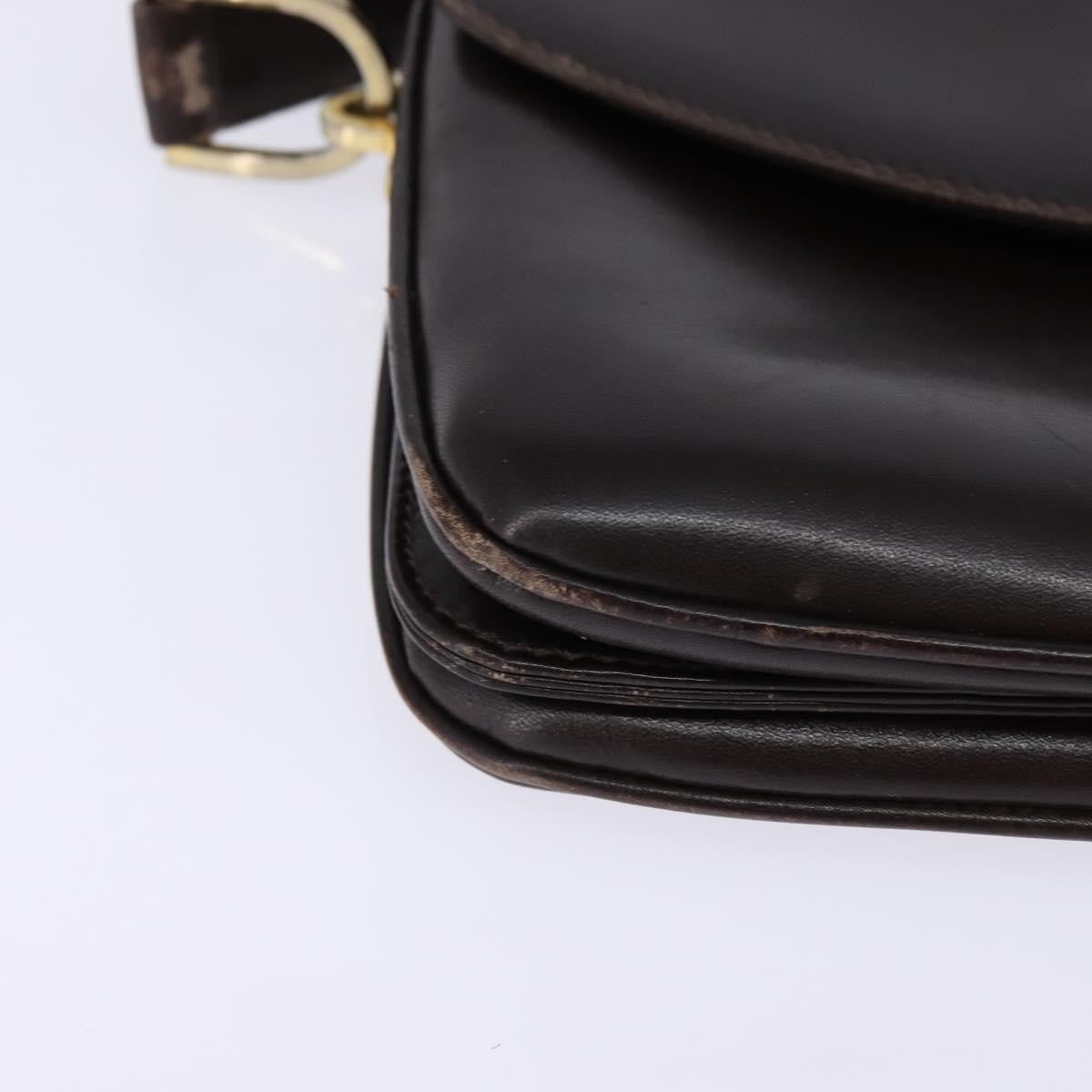 Gucci GUCCI Web Sherry Line Shoulder Bag Leather Dark Brown Gold Red Authentic ep11429