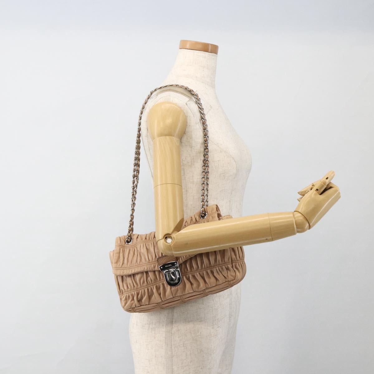 Prada PRADA Chain Shoulder Bag Leather Beige Silver Authentic BSZ397