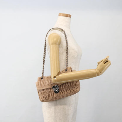 Prada PRADA Chain Shoulder Bag Leather Beige Silver Authentic BSZ397