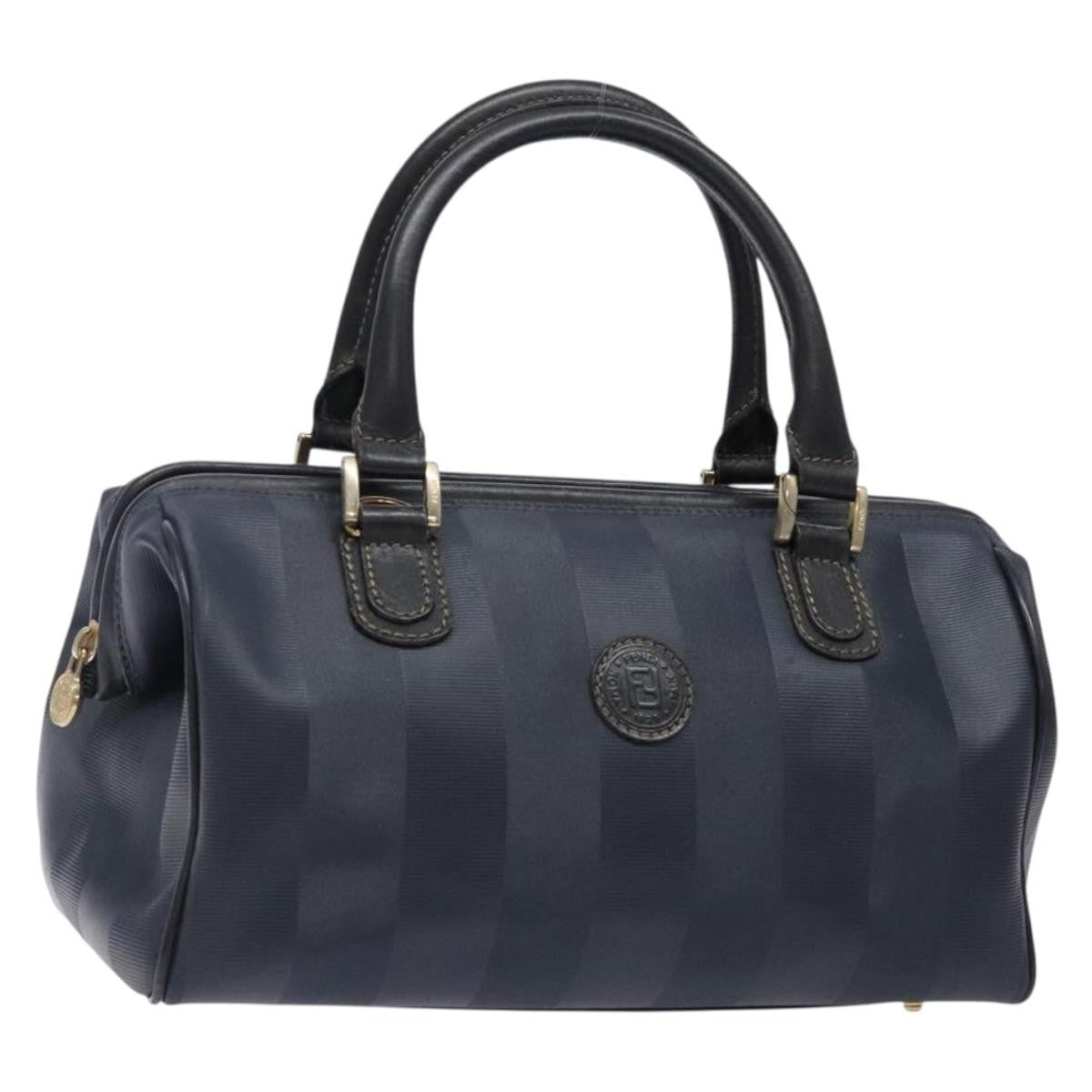 Fendi FENDI Pecan Canvas Hand Bag Navy Gold Authentic ep10858