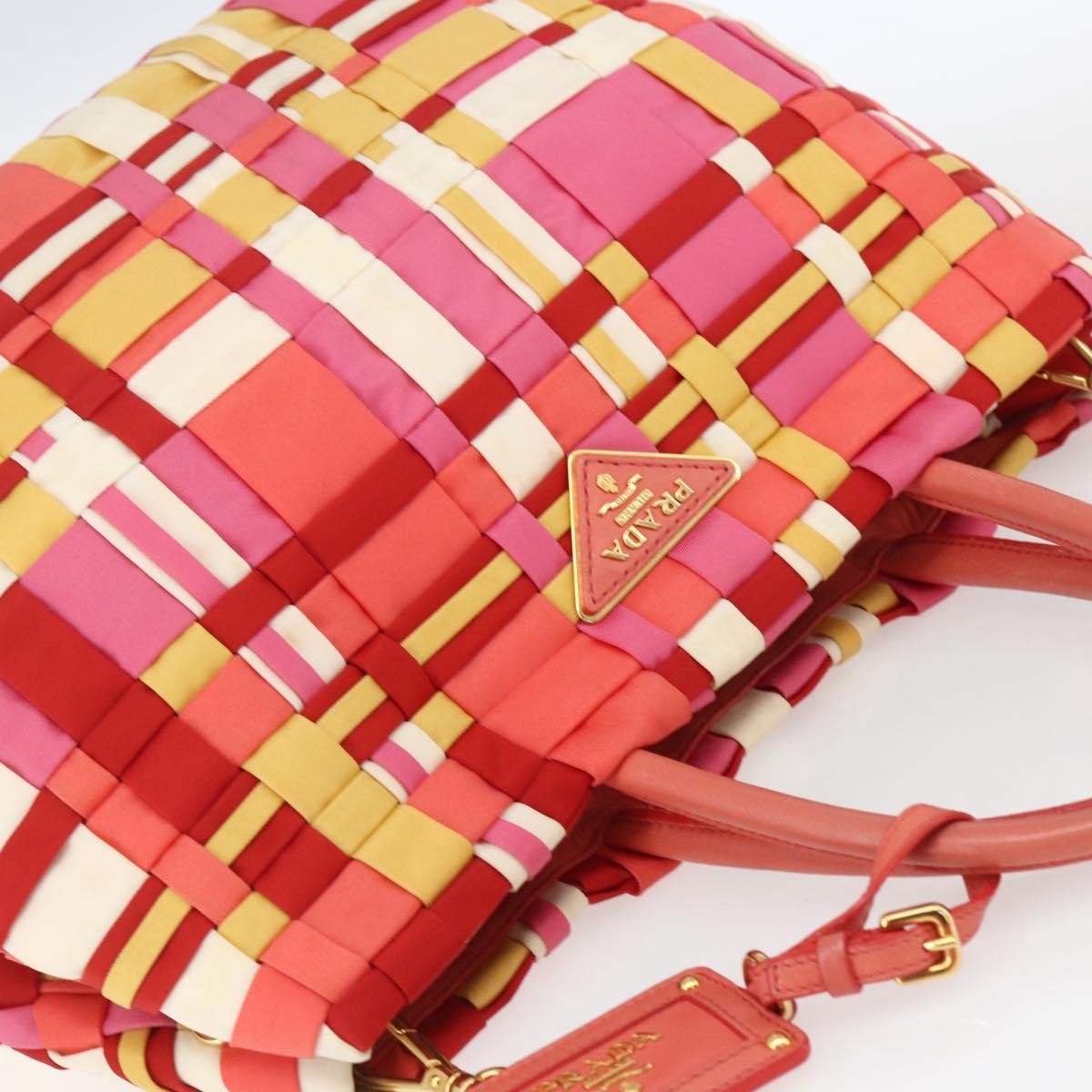Prada PRADA Hand Bag Nylon 2way Red Gold Authentic 164691