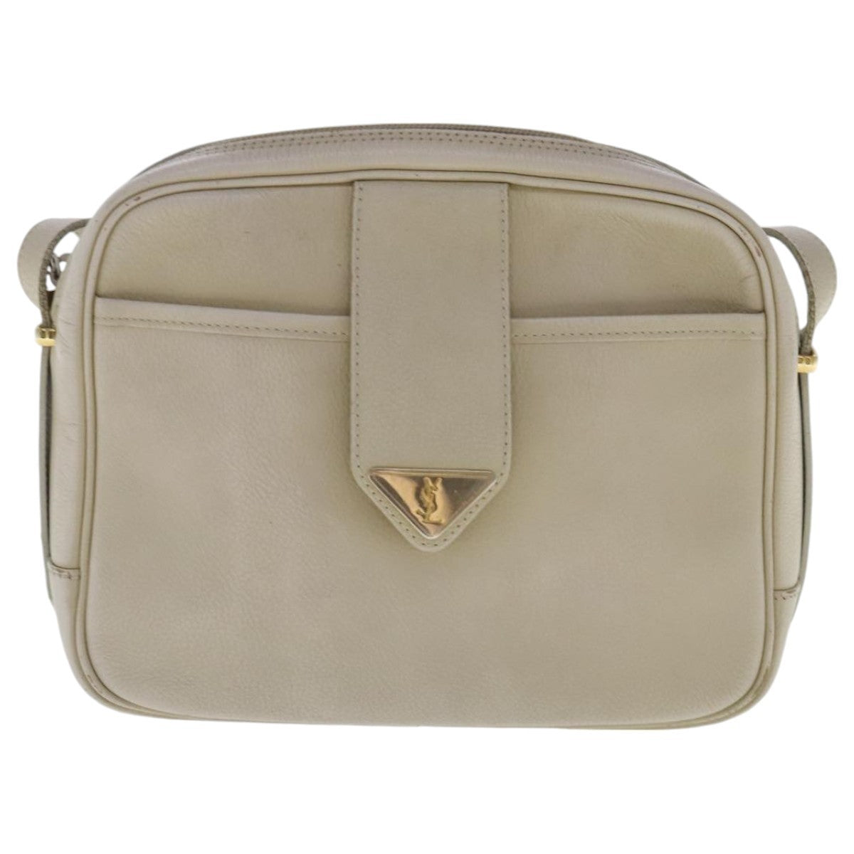 Saint Laurent SAINT LAURENT Shoulder Bag Leather Beige Gold Authentic bs19024