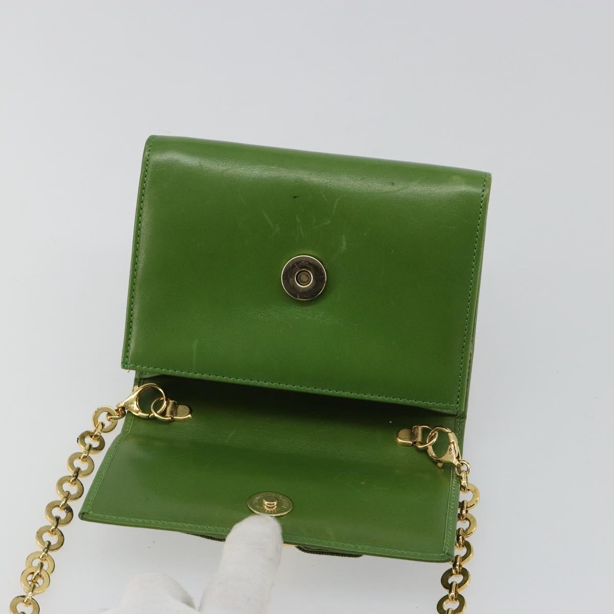 Salvatore Ferragamo Salvatore Ferragamo Vara Ribbon Chain Bag Leather Green Gold Authentic BA12890