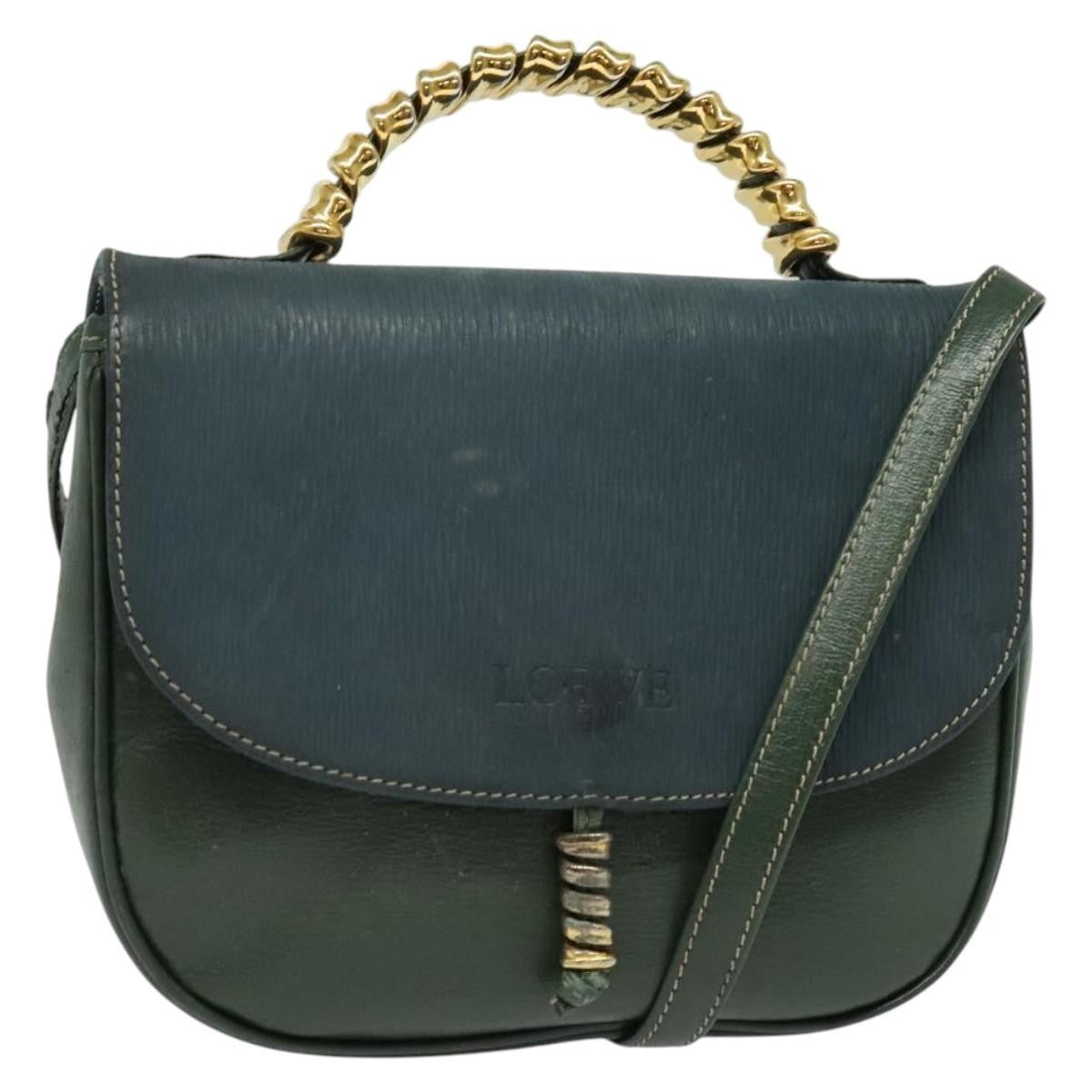 Loewe LOEWE Velazquez Hand Bag Leather 2way Green Gold Authentic ep10716