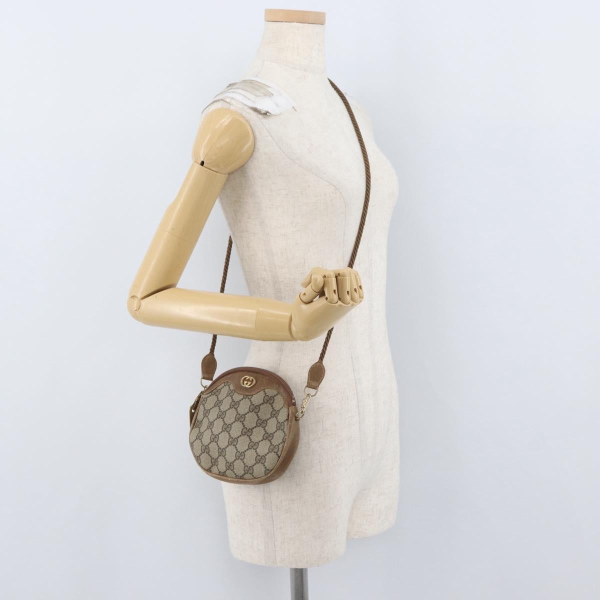 Gucci GUCCI GG Supreme Shoulder Bag PVC Beige Gold Authentic SW2190