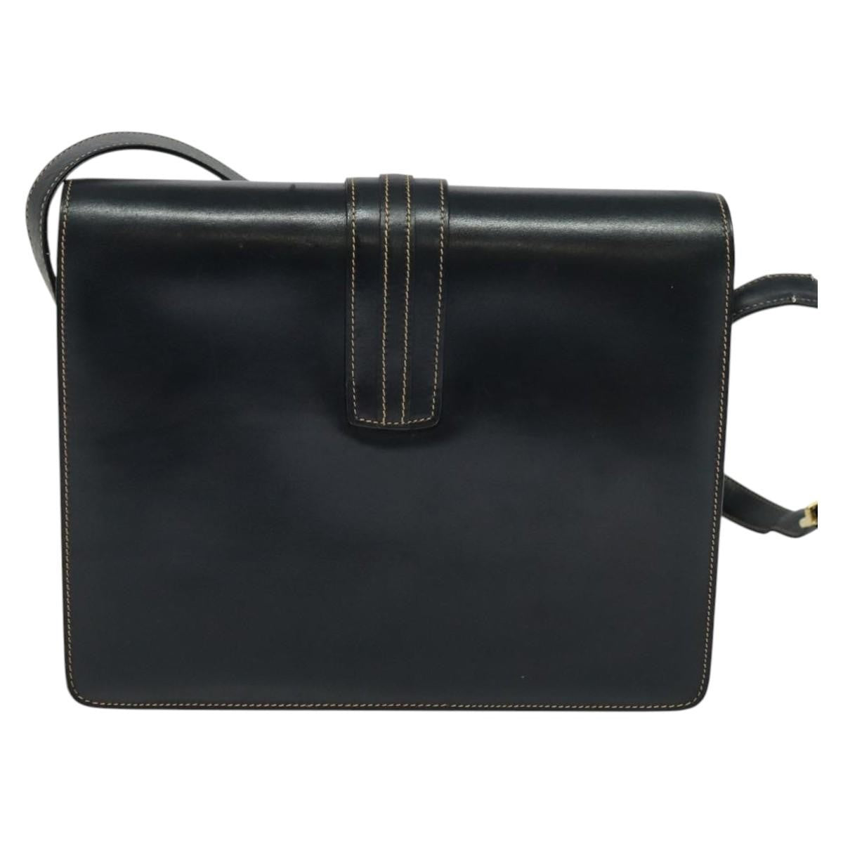 Gucci GUCCI Shoulder Bag Leather Navy Gold Authentic BD2006