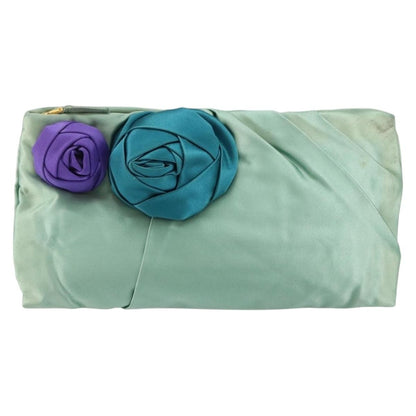 Prada PRADA Clutch Bag Satin Green Gold Authentic 145020