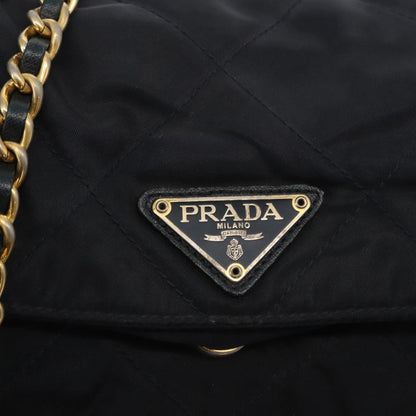 Prada PRADA Chain Shoulder Bag Nylon Navy Gold Authentic ka893