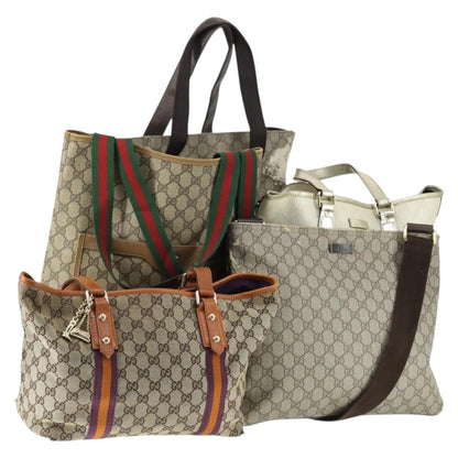 Gucci GUCCI GG Supreme Web Sherry Line Tote Bag PVC 5 Set Beige Red Authentic mr1849