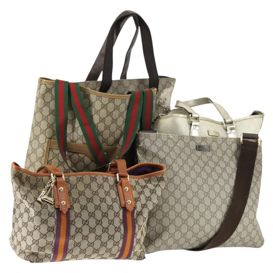 Gucci GUCCI GG Supreme Web Sherry Line Tote Bag PVC 5 Set Beige Red Authentic mr1849