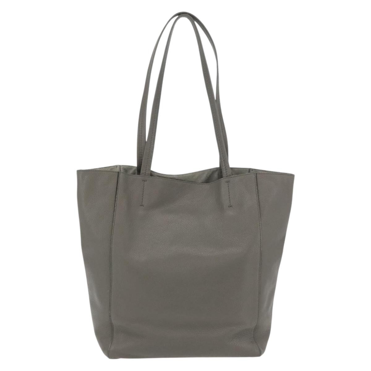 Celine CELINE Cabas Phantom Tote Bag Leather Gray Silver Authentic hk3679