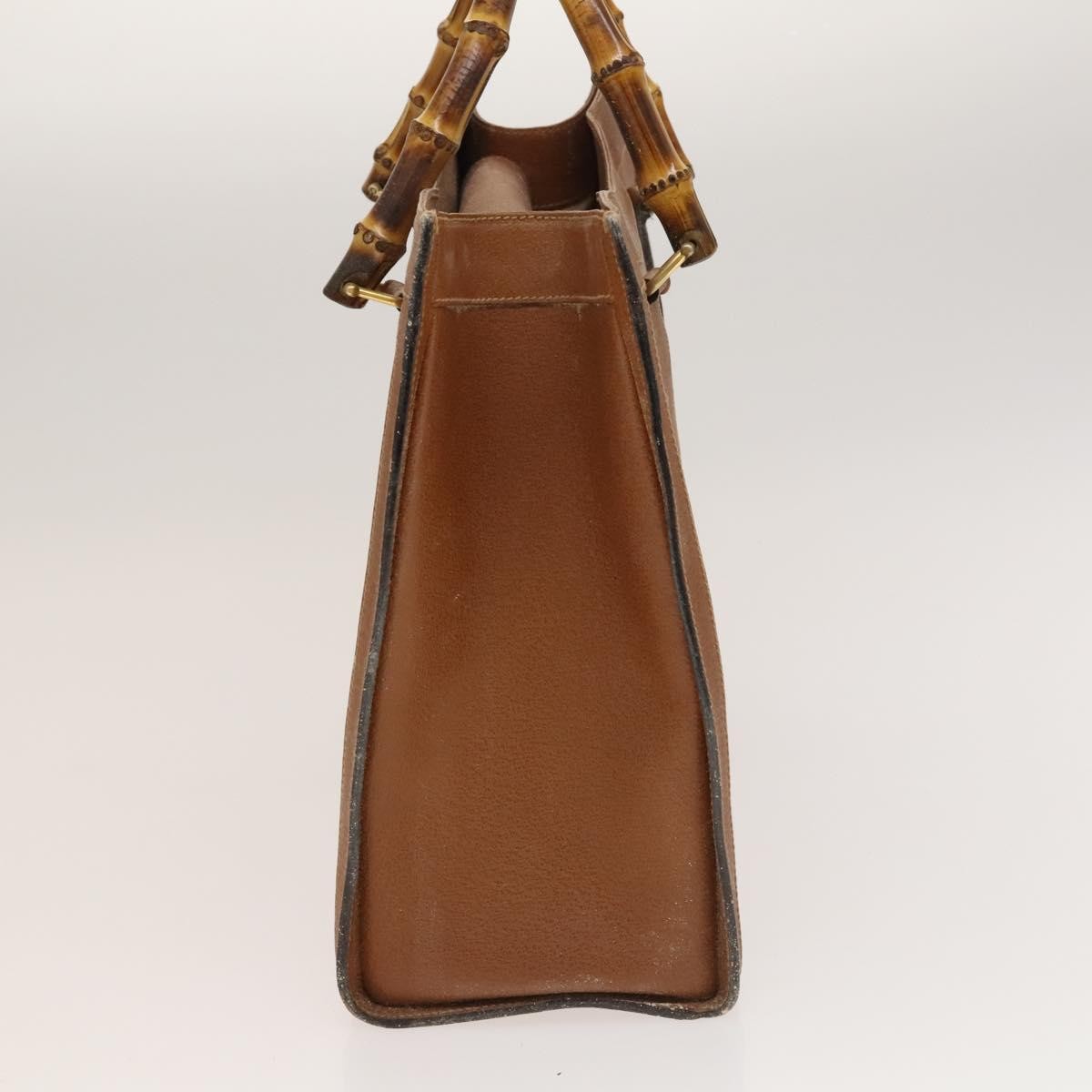 Gucci GUCCI Bamboo Hand Bag Leather Brown Gold Authentic ep9697