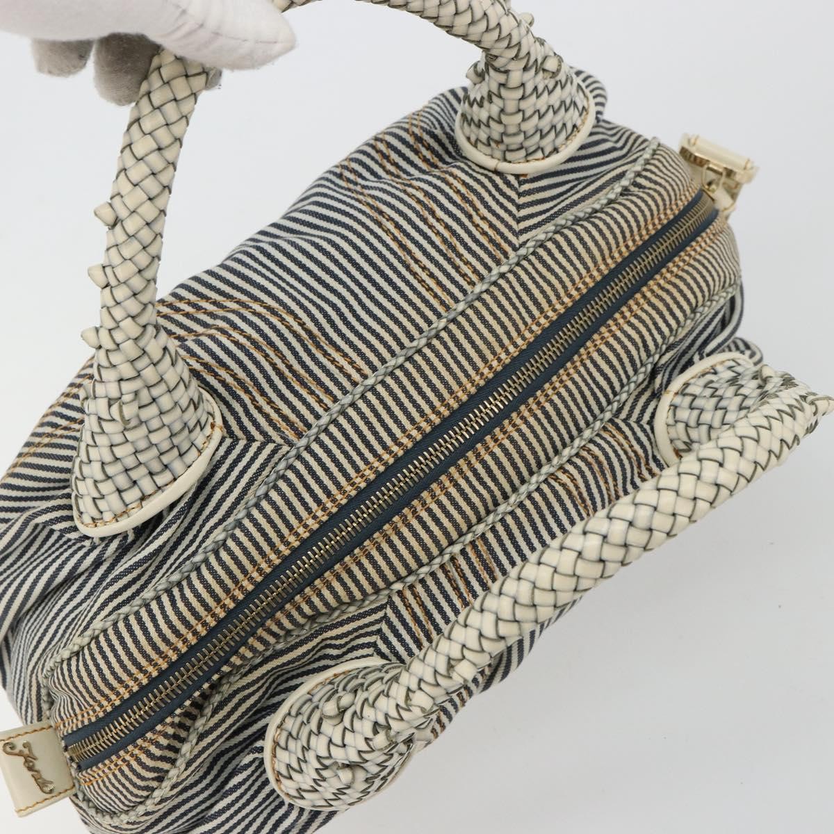 Fendi FENDI Spy Hand Bag Canvas Navy Gold Authentic bs35147A