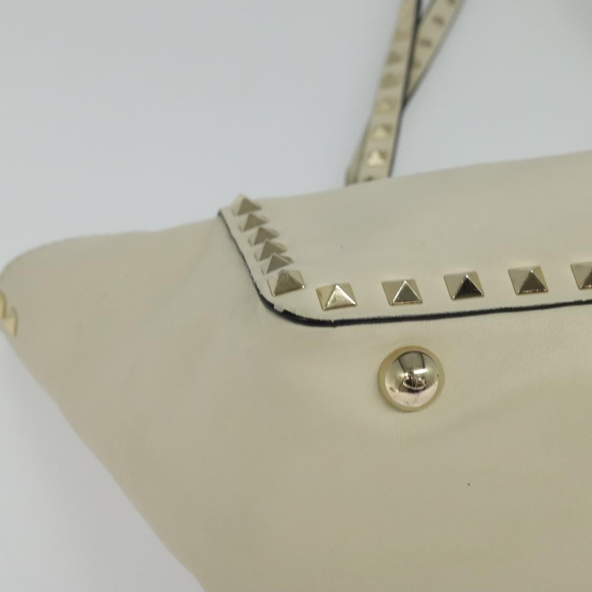 Valentino VALENTINO Studs Tote Bag Leather White Gold Authentic BA3903