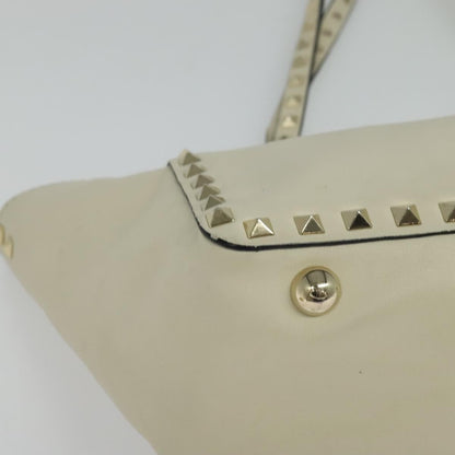 Valentino VALENTINO Studs Tote Bag Leather White Gold Authentic BA3903