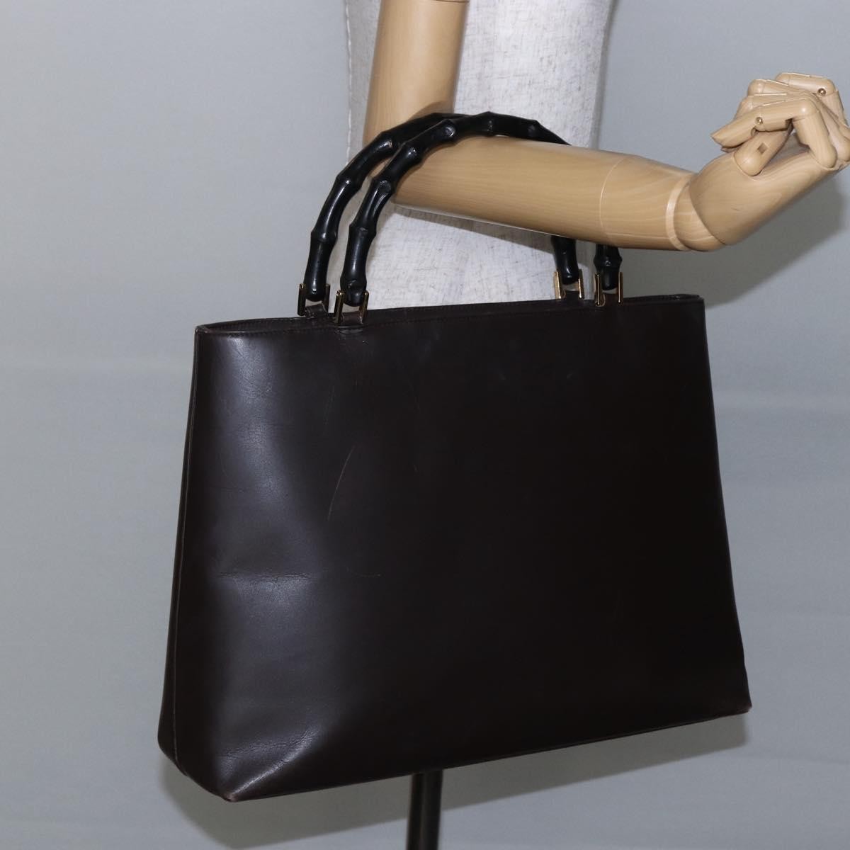 Gucci GUCCI Bamboo Hand Bag Leather Dark Brown Gold 002 1998 0507 Authentic ep11424