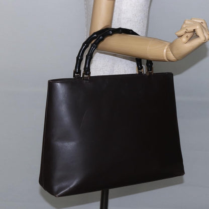 Gucci GUCCI Bamboo Hand Bag Leather Dark Brown Gold 002 1998 0507 Authentic ep11424