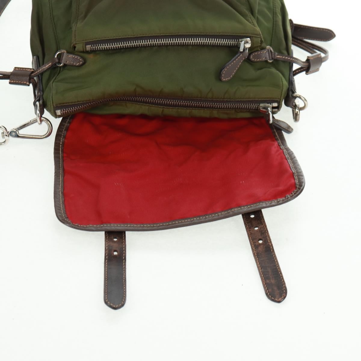 Prada PRADA Shoulder Bag Nylon Green Silver Authentic 161408