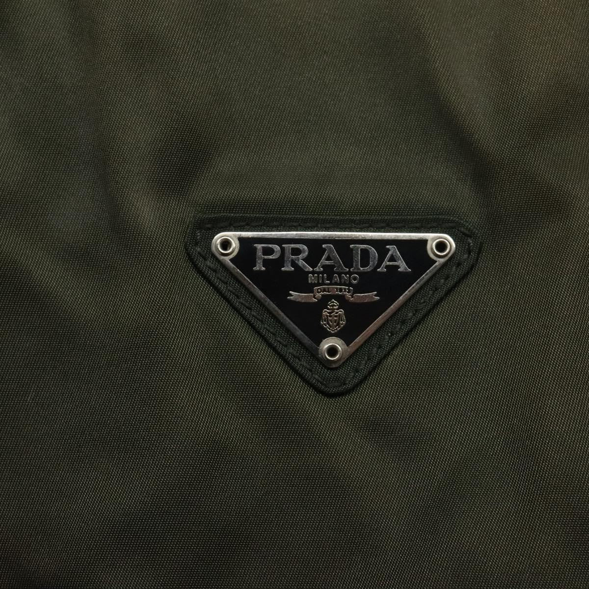Prada PRADA Chain Shoulder Bag Nylon Khaki Silver Authentic 120140