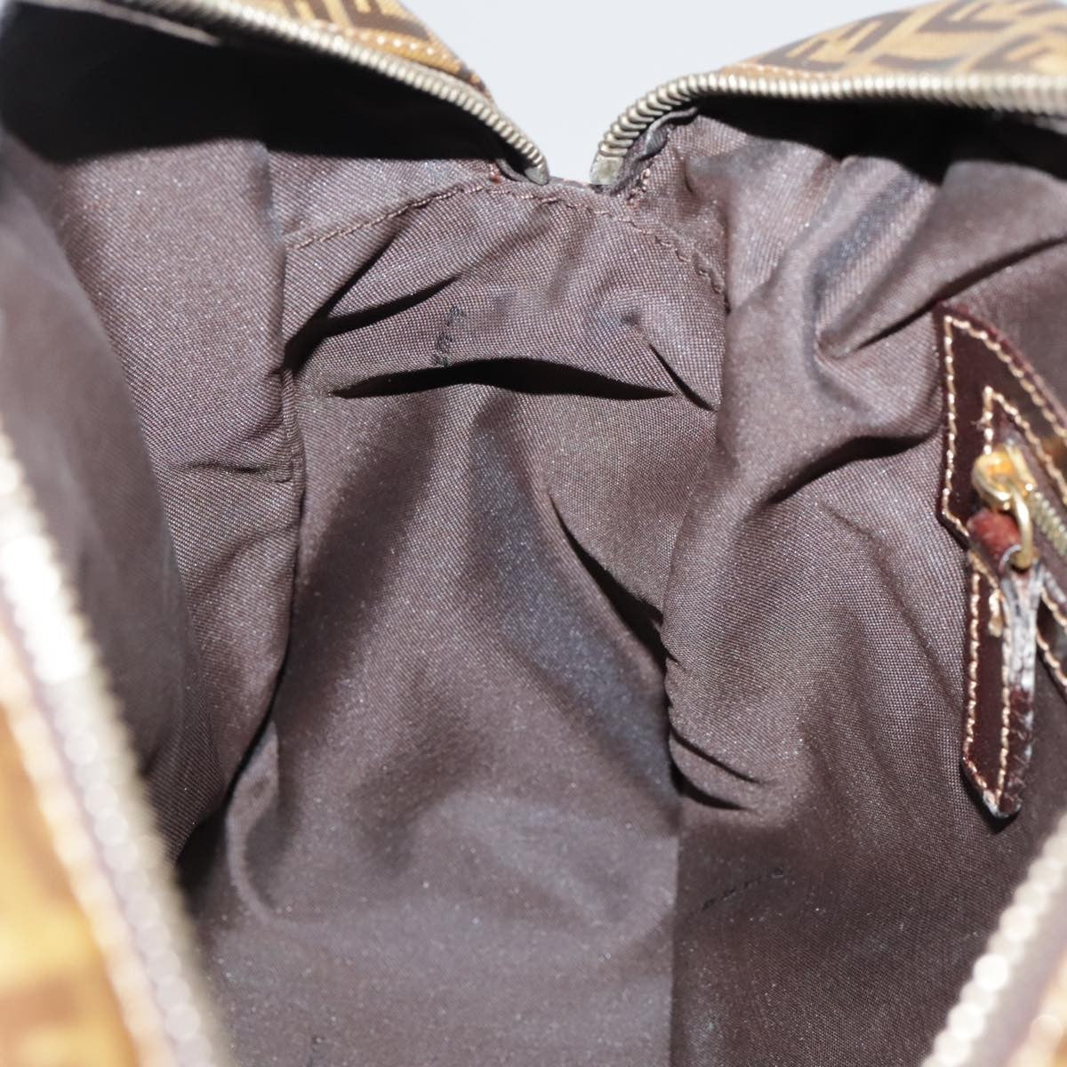 Fendi FENDI Zucchino Canvas Hand Bag Brown Gold Authentic bs21516