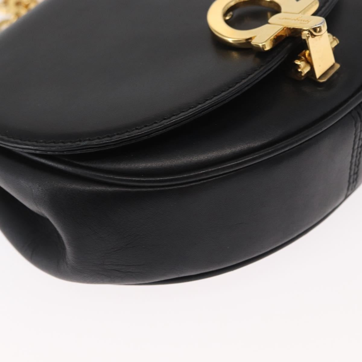 Salvatore Ferragamo Salvatore Ferragamo Chain Gancini Shoulder Bag Leather Black Gold Authentic 161032