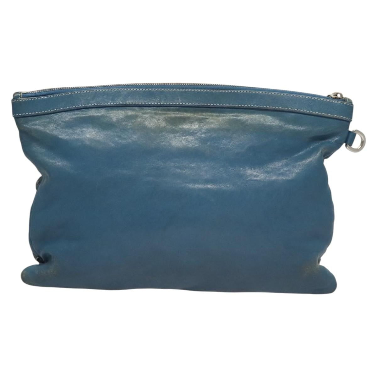 Jimmy Choo Jimmy Choo Studs Clutch Bag Leather Blue Silver Authentic BA2456