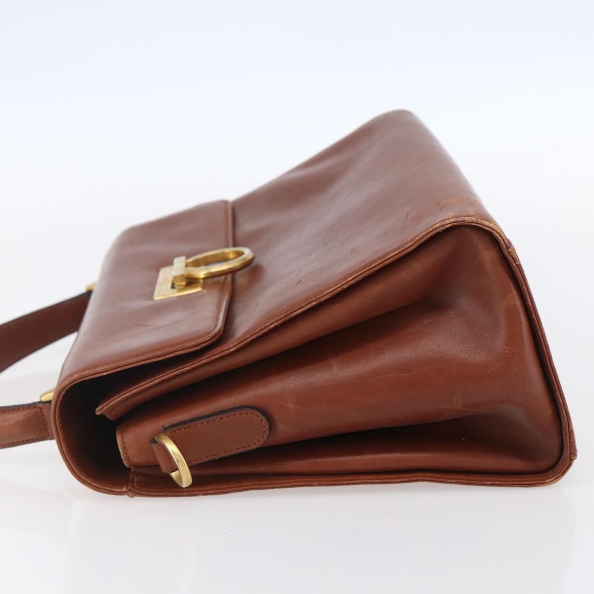 Salvatore Ferragamo Salvatore Ferragamo Gancini Hand Bag Leather Brown Gold Authentic 150384