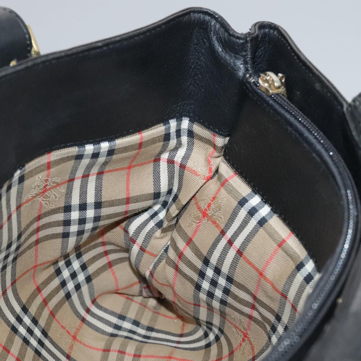 Burberrys Burberrys Hand Bag Leather Black Gold Authentic bs20817
