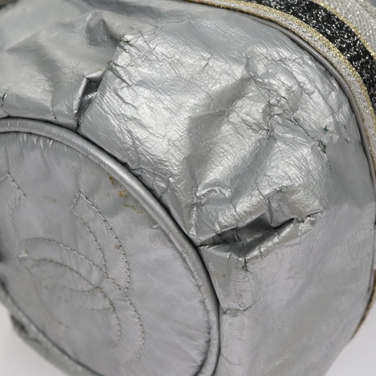 Chanel CHANEL Sports Hand Bag Coated Canvas Silver CC Authentic bs21669