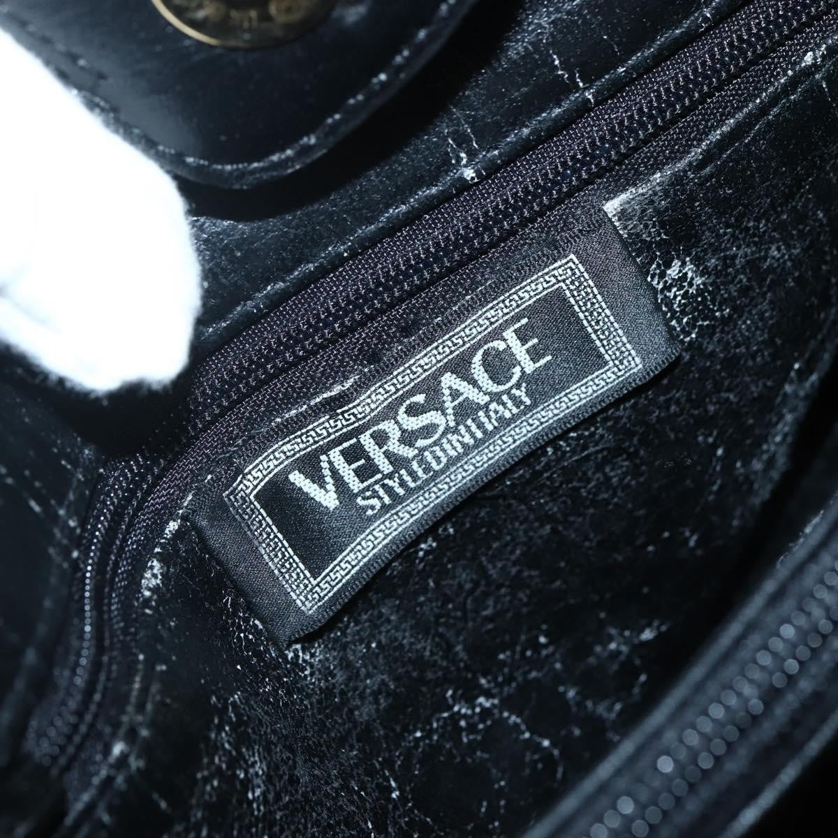 Gianni Versace Gianni Versace Chain Tote Bag Leather Black Gold Authentic bs29493