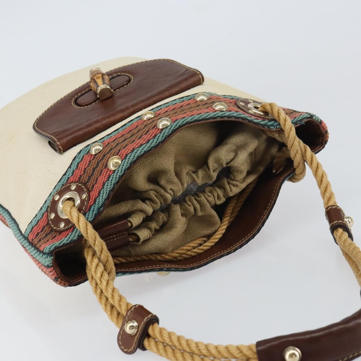 Gucci GUCCI Bamboo Shoulder Bag Canvas Beige Gold 141936 Authentic 156435