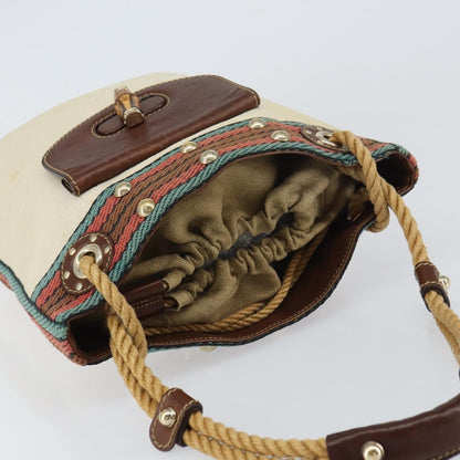 Gucci GUCCI Bamboo Shoulder Bag Canvas Beige Gold 141936 Authentic 156435