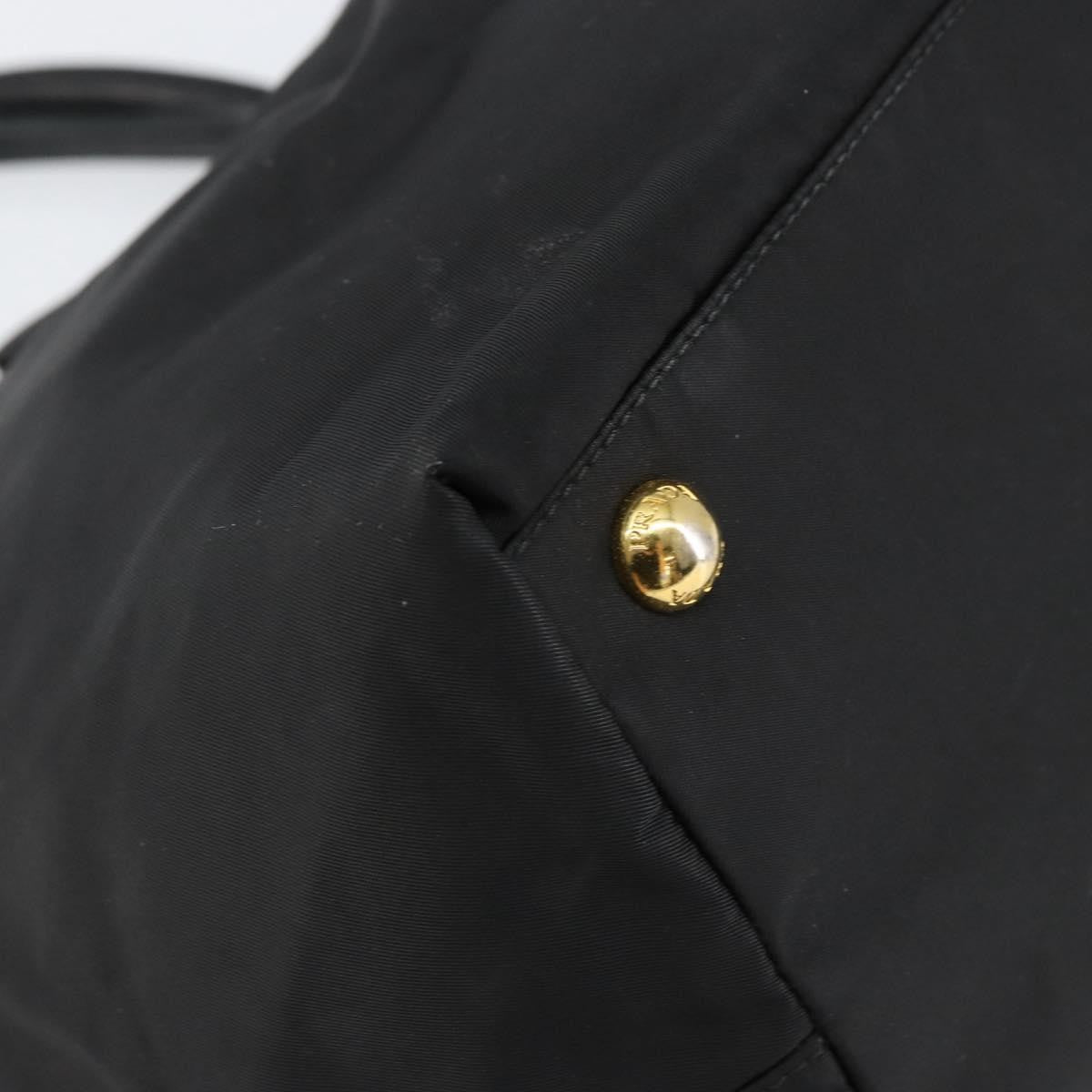 Prada PRADA ribbon Hand Bag Nylon Leather Black Gold Authentic 153236