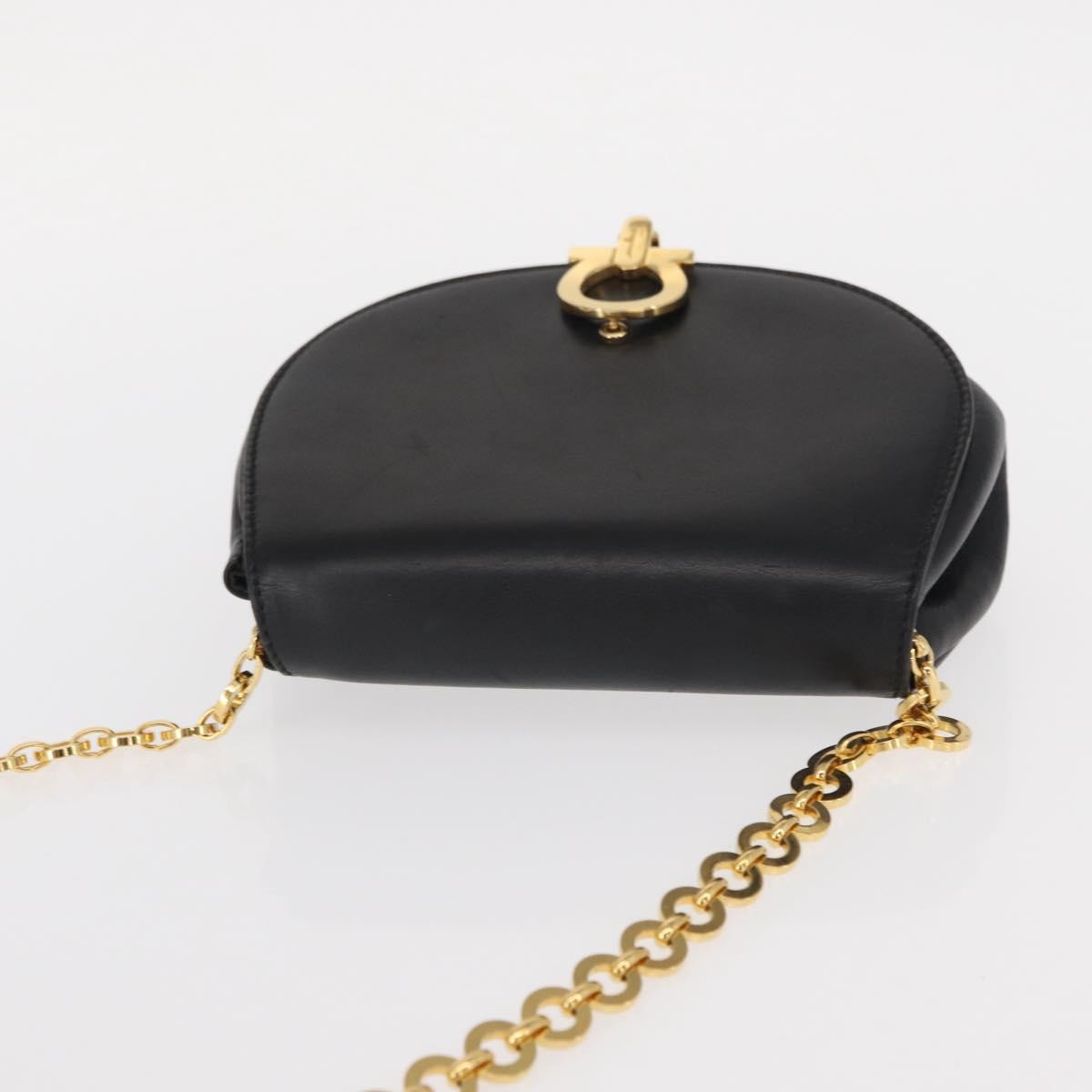 Salvatore Ferragamo Salvatore Ferragamo Chain Gancini Shoulder Bag Leather Black Gold Authentic 161032