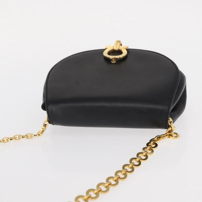 Salvatore Ferragamo Salvatore Ferragamo Chain Gancini Shoulder Bag Leather Black Gold Authentic 161032