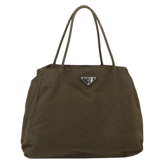 Prada PRADA Hand Bag Nylon Khaki Silver Authentic 175337
