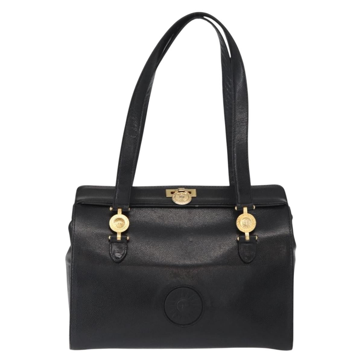 Versace VERSACE Tote Bag Leather Black Gold Authentic BA8013