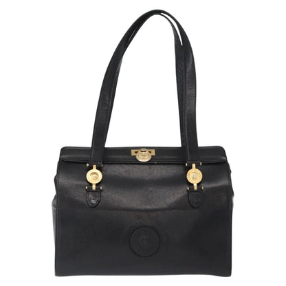 Versace VERSACE Tote Bag Leather Black Gold Authentic BA8013