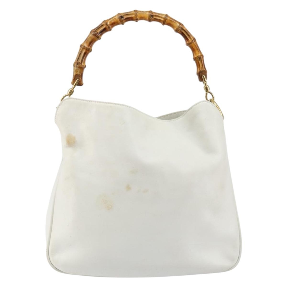 Gucci GUCCI Bamboo Hand Bag Leather 2way White Gold 001 3754 1638 Authentic 145811