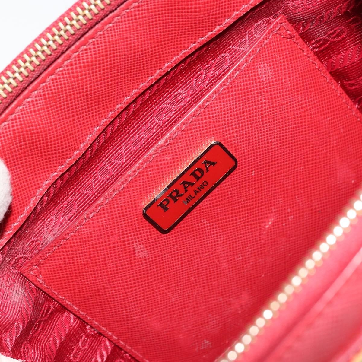 Prada PRADA Hand Bag Safiano leather 2way Red Gold Authentic 179933