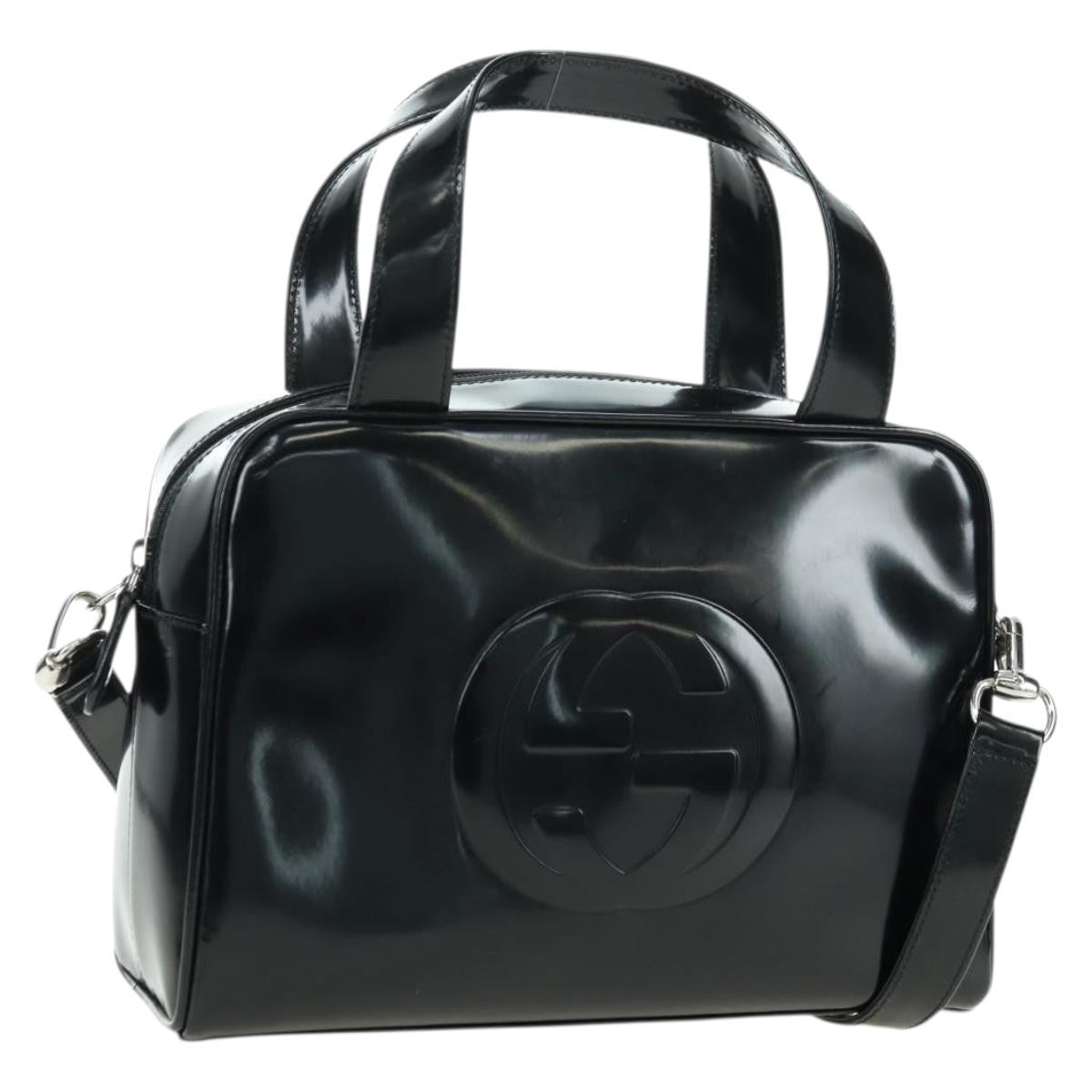 Gucci GUCCI Hand Bag Patent leather 2way Black Silver Authentic 176640