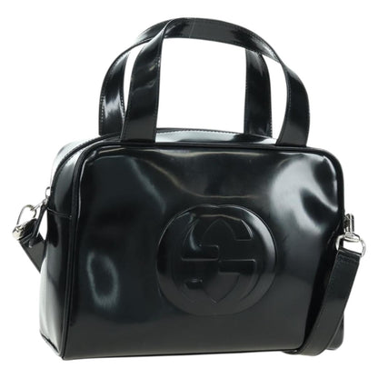 Gucci GUCCI Hand Bag Patent leather 2way Black Silver Authentic 176640