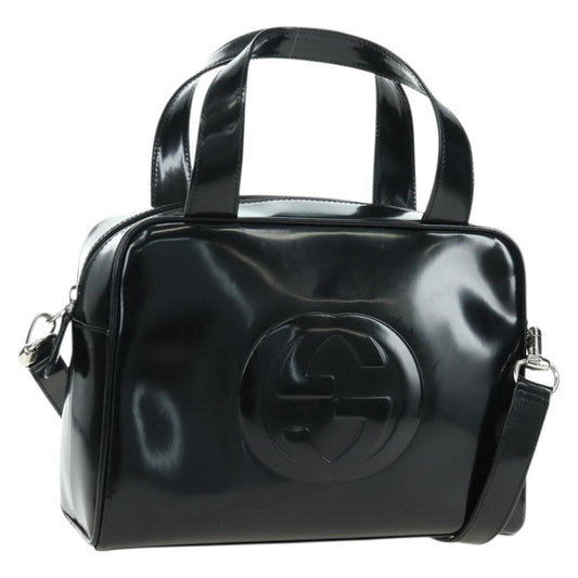 Gucci GUCCI Hand Bag Patent leather 2way Black Silver Authentic 176640