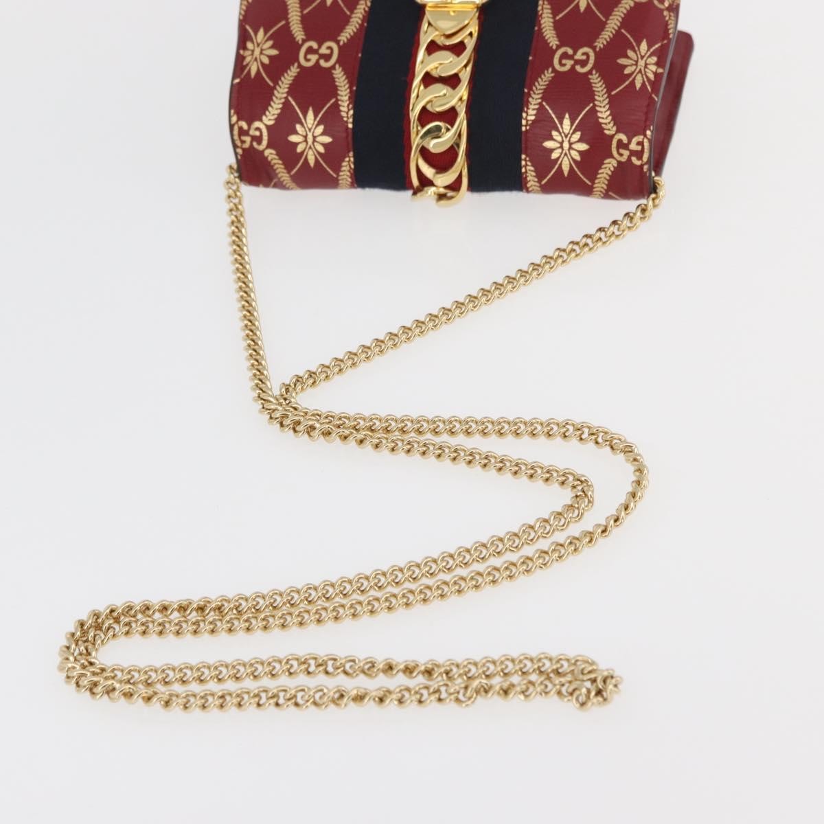 Gucci GUCCI GG Canvas Sylvie Sherry Line Chain Bag Leather Red 494646 Authentic BAZ806A