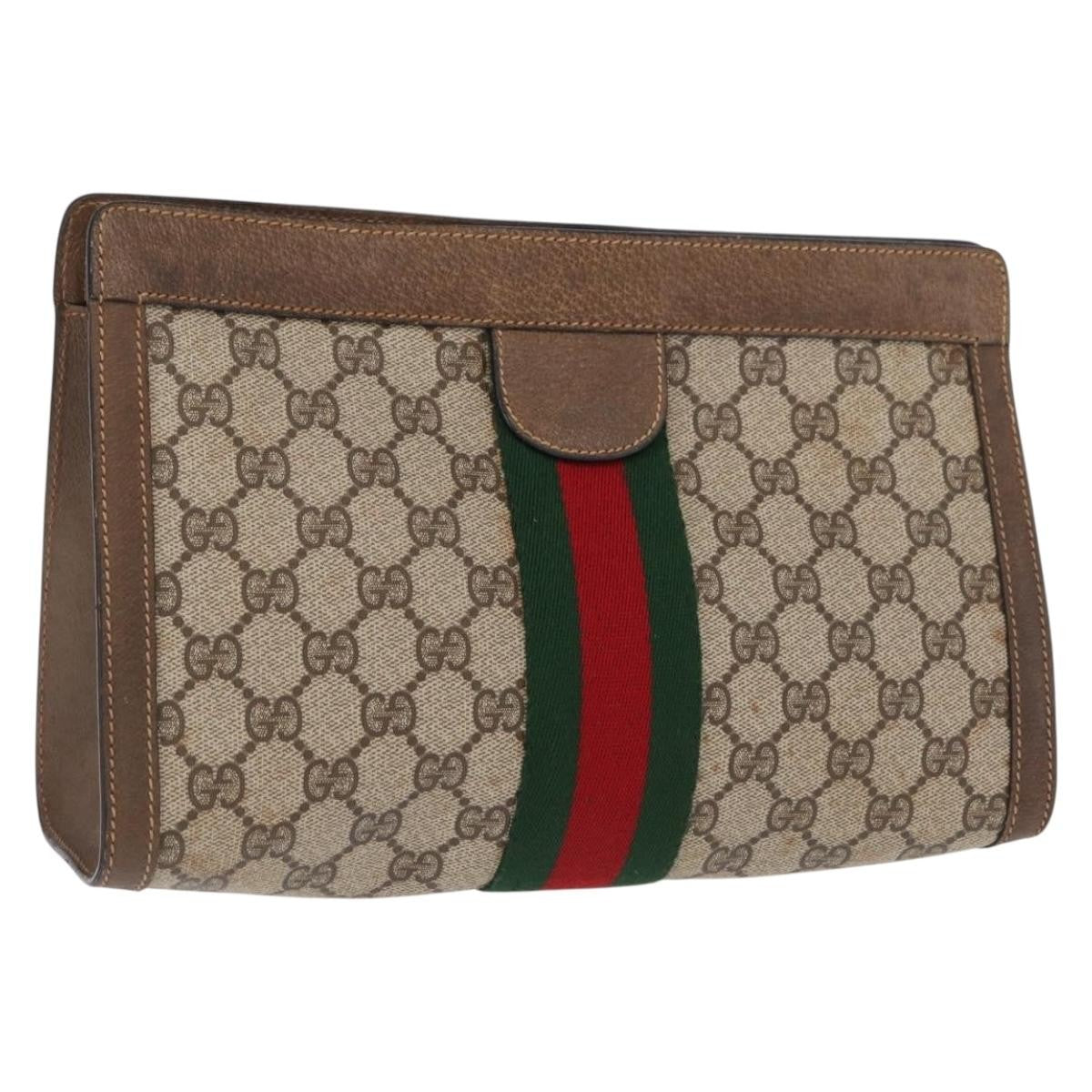Gucci GUCCI GG Supreme Web Sherry Line Clutch Bag PVC Beige 89 01 002 Authentic BA9822
