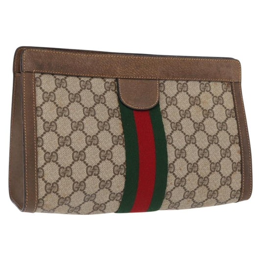 Gucci GUCCI GG Supreme Web Sherry Line Clutch Bag PVC Beige 89 01 002 Authentic BA9822